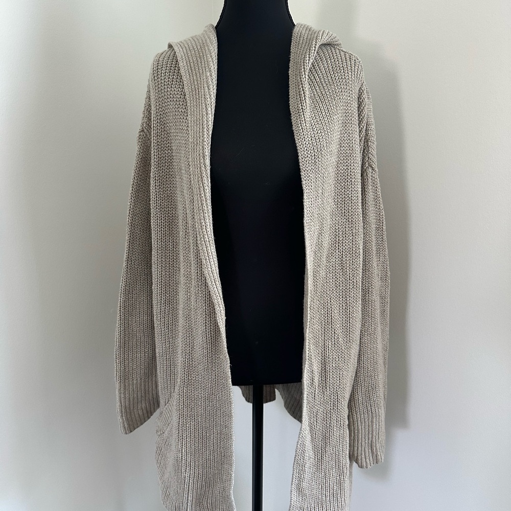 Elegant Beige Hooded Cardigan